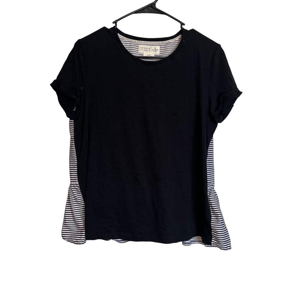 Kate Spade Broome Street Striped Back Tee Flounce Hem Peplum Preppy Work Size M
